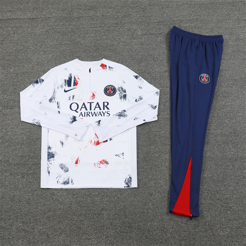 002-208 24-25 PS G white with red and blue stripe half zipper training tracksuit