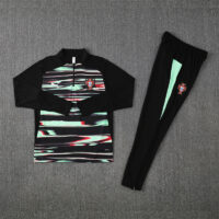 24-25 Portugal black with green half zipper sweater tracksuit