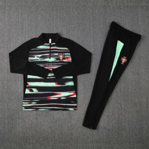 24-25 Portugal black with green half zipper sweater tracksuit - Image 2