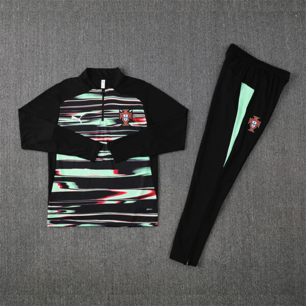 24-25 Portugal black with green half zipper sweater tracksuit - Image 2