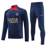gold logo 23-24 PS G navy blue with red half zipper sweater tracksuit