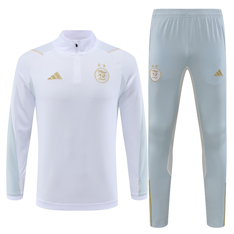 002-21 23-24 Algeria white with gray half zipper sweater tracksuit