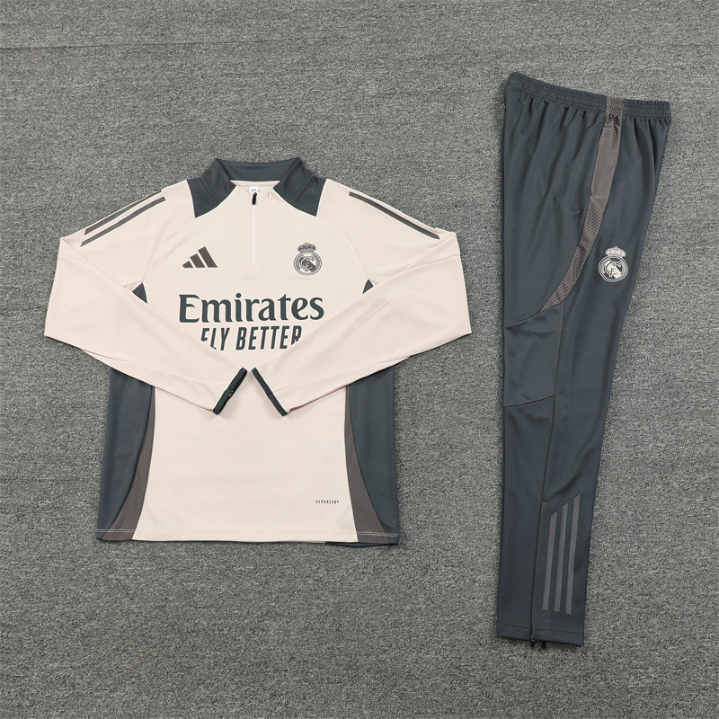 24-25 Real Madrid beige with gray half zipper training tracksuit