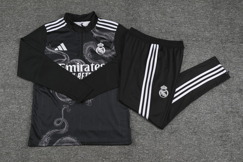 24-25 Real Madrid black with dragon half zipper training tracksuit