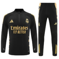 24-25 Real Madrid black with gold half zipper training tracksuit