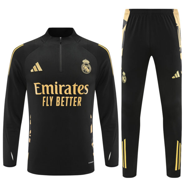24-25 Real Madrid black with gold half zipper training tracksuit - Image 2