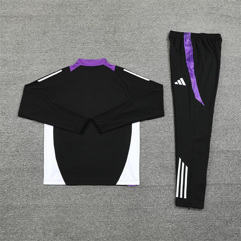 24-25 Real Madrid black with purple half zipper training tracksuit