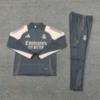 24-25 Real Madrid dark gray with beige half zipper training tracksuit