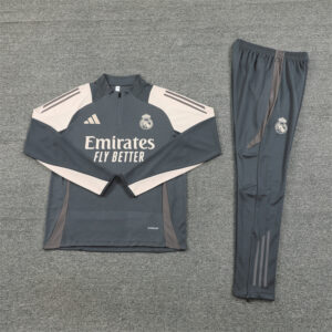 24-25 Real Madrid dark gray with beige half zipper training tracksuit - Image 2