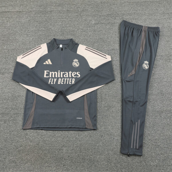 24-25 Real Madrid dark gray with beige half zipper training tracksuit - Image 2