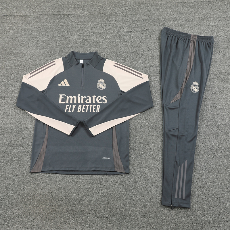 24-25 Real Madrid dark gray with beige half zipper training tracksuit