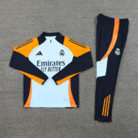 24-25 Real Madrid light blue with yellow and navy blue half zipper training tracksuit