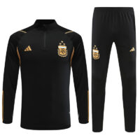 002-22 23-24 Argentina black with gold stripe half zipper sweater tracksuit