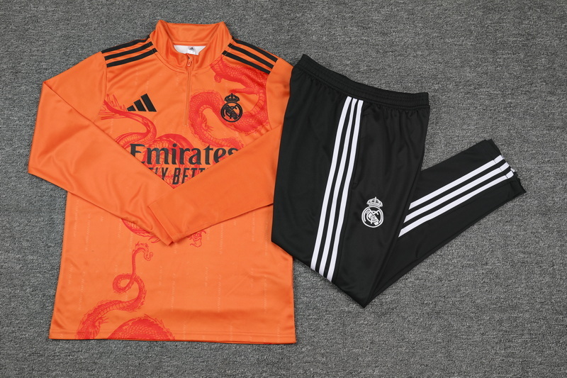 24-25 Real Madrid orange with dragon half zipper training tracksuit