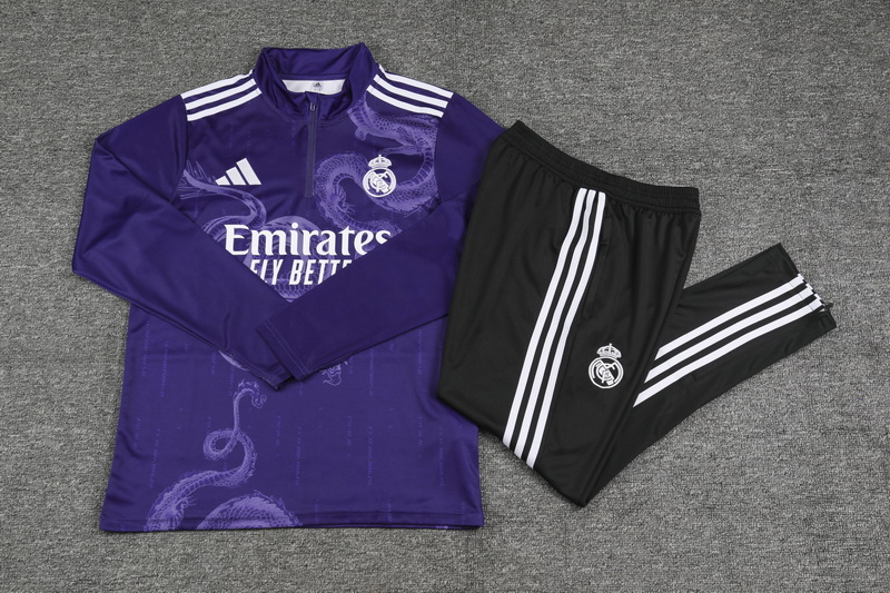 24-25 Real Madrid purple with dragon half zipper training tracksuit