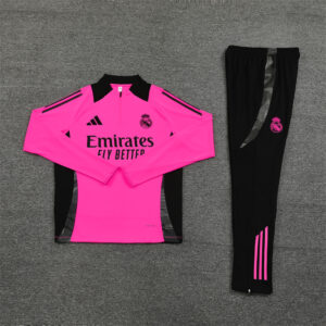 24-25 Real Madrid rose red with black stripe half zipper sweater tracksuit - Image 2
