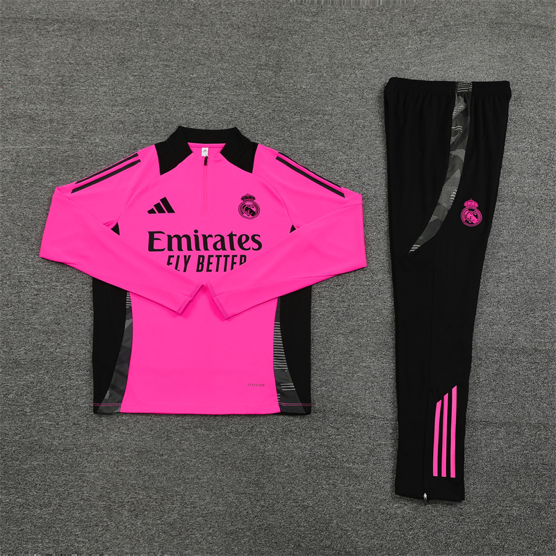 24-25 Real Madrid rose red with black stripe half zipper sweater tracksuit