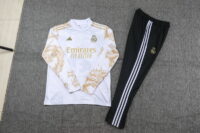 24-25 Real Madrid white with gold half zipper training tracksuit