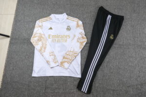 24-25 Real Madrid white with gold half zipper training tracksuit - Image 2