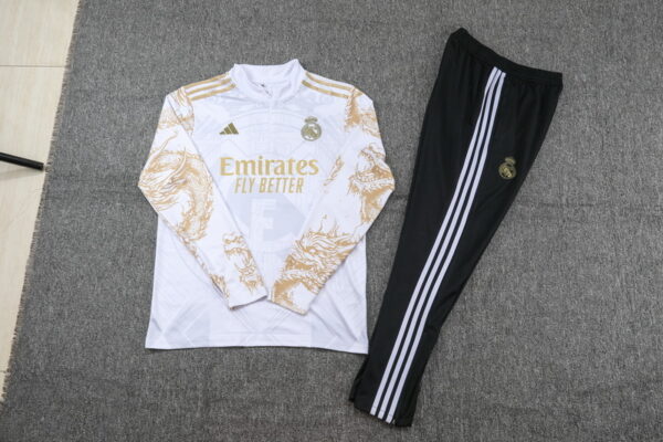 24-25 Real Madrid white with gold half zipper training tracksuit - Image 2