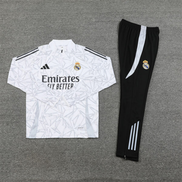 24-25 Real Madrid white with gray half zipper training tracksuit - Image 2