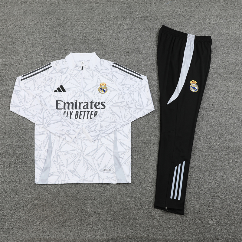 24-25 Real Madrid white with gray half zipper training tracksuit