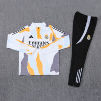 24-25 Real Madrid white with yellow and gray stripe half zipper sweater tracksuit
