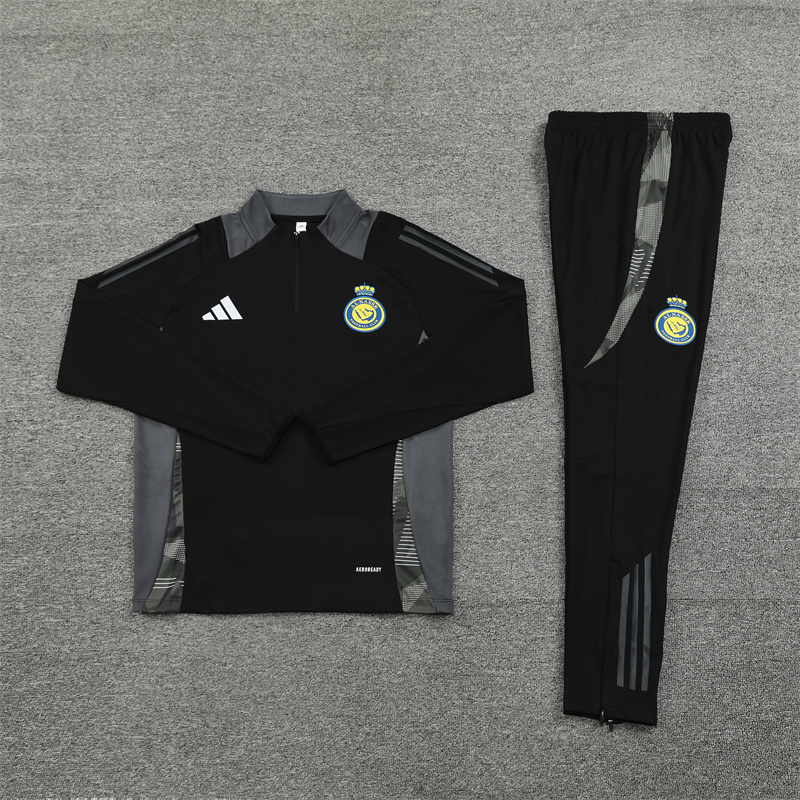 24-25 Riyadh black with gray stripe half zipper sweater tracksuit