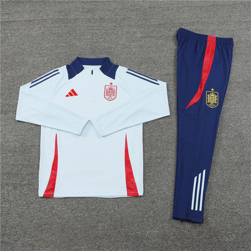 002-232 24-25 Spain light blue with red stripe half zipper training tracksuit