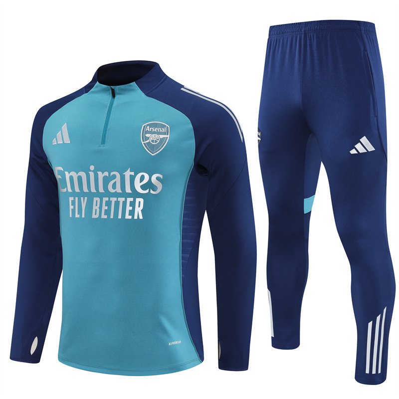 25-26 Arsenal green with navy blue half zipper sweater tracksuit