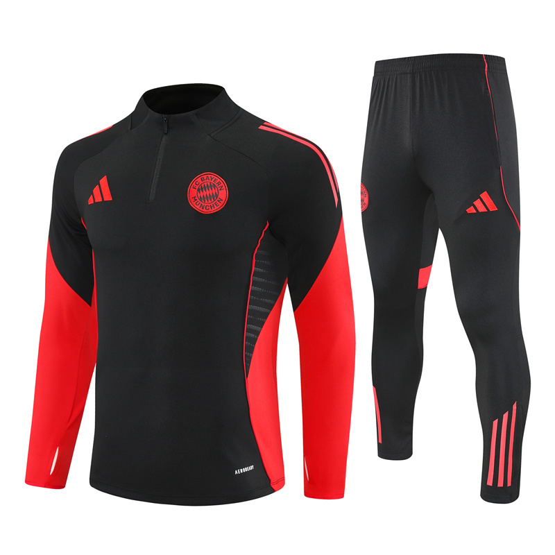 25-26 Bayern black with red half zipper sweater tracksuit