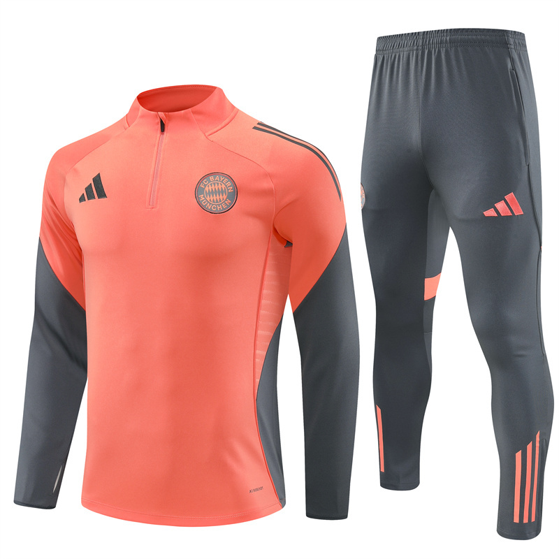 25-26 Bayern orange with gray stripe half zipper sweater tracksuit