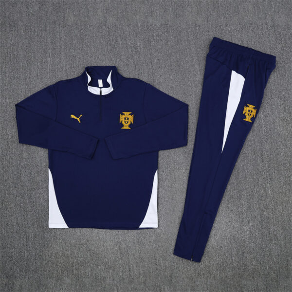 25-26 Portugal navy blue with white half zipper sweater tracksuit - Image 2