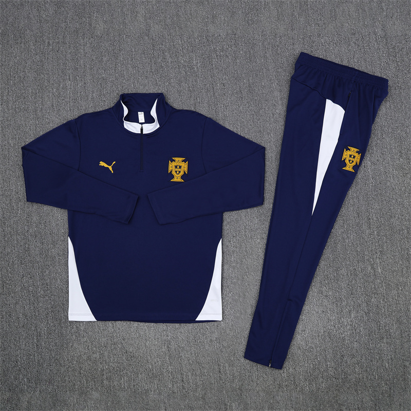 25-26 Portugal navy blue with white half zipper sweater tracksuit