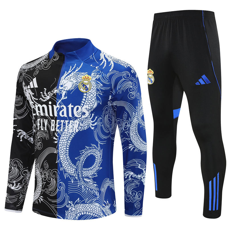 25-26 Real Madrid black and blue dragon version half zipper sweater tracksuit