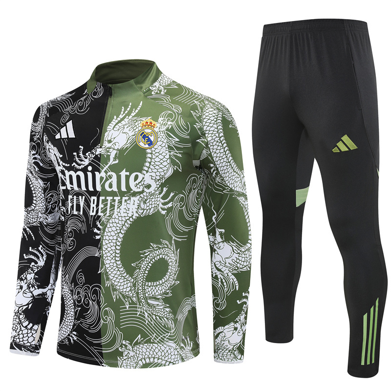 25-26 Real Madrid black and green dragon version half zipper sweater tracksuit