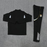 25-26 Real Madrid black with white stripe half zipper sweater tracksuit