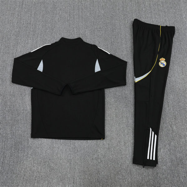 25-26 Real Madrid black with white stripe half zipper sweater tracksuit - Image 2
