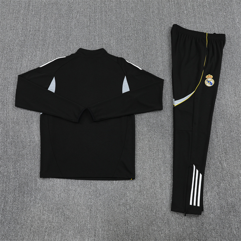 25-26 Real Madrid black with white stripe half zipper sweater tracksuit