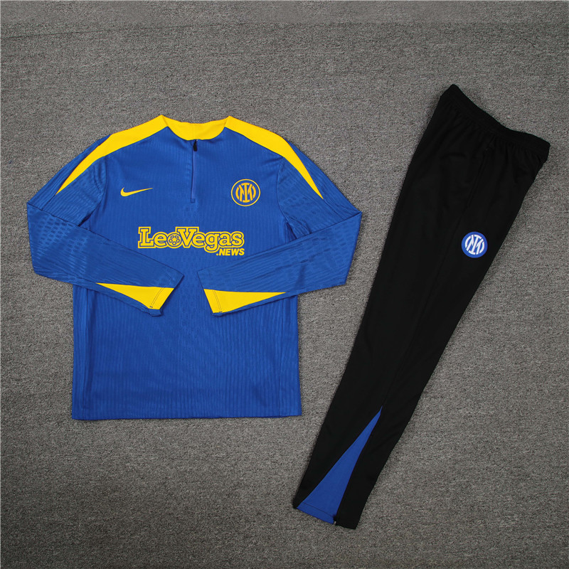 002-26 player version 24-25 Inter color blue with yellow half zipper training tracksuit
