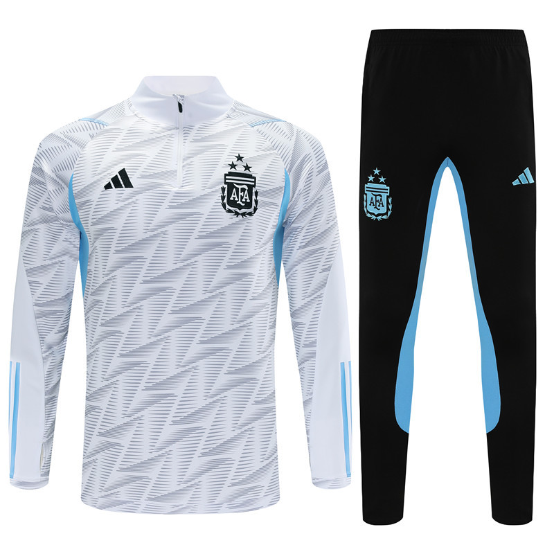 002-26 23-24 Argentina white with gray half zipper training tracksuit