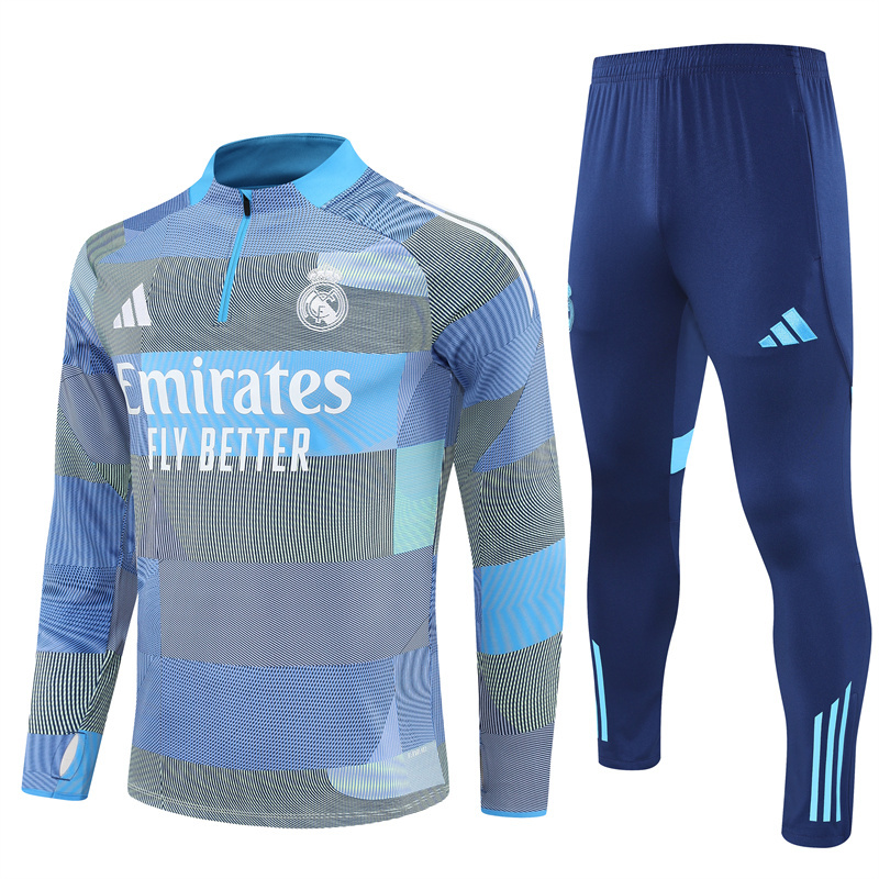 25-26 Real Madrid camo light blue half zipper sweater tracksuit