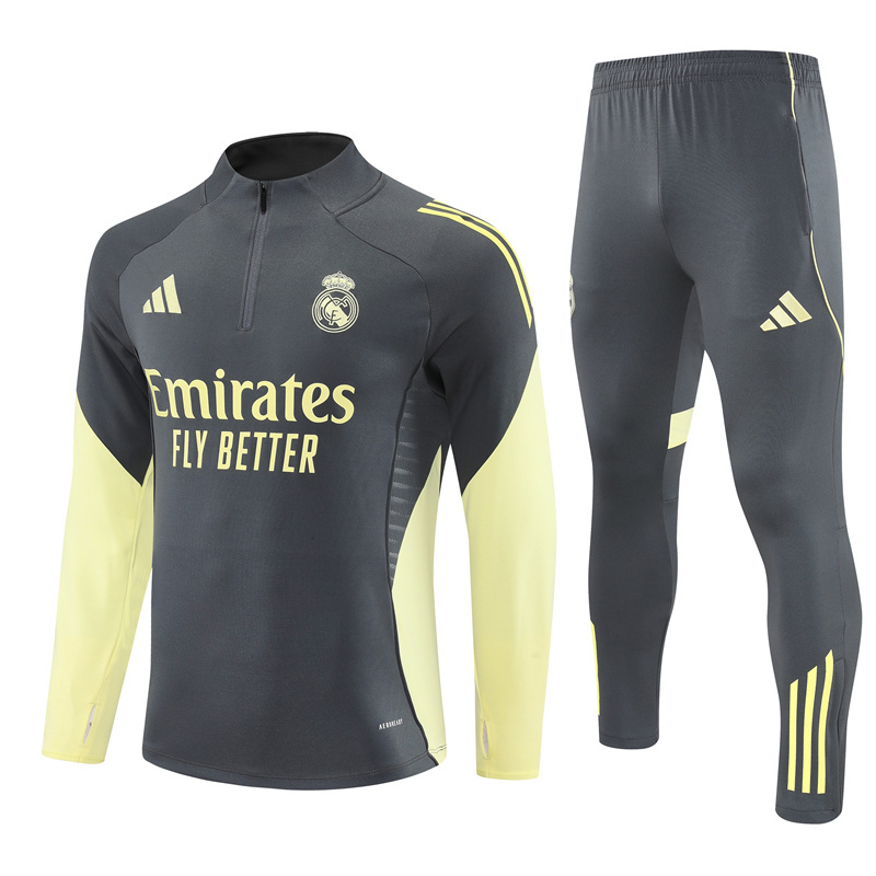 25-26 Real Madrid dark gray with green half zipper sweater tracksuit