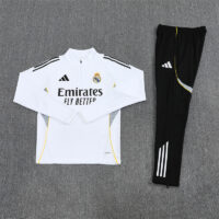 25-26 Real Madrid white with gray stripe half zipper sweater tracksuit