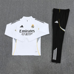 25-26 Real Madrid white with gray stripe half zipper sweater tracksuit - Image 2