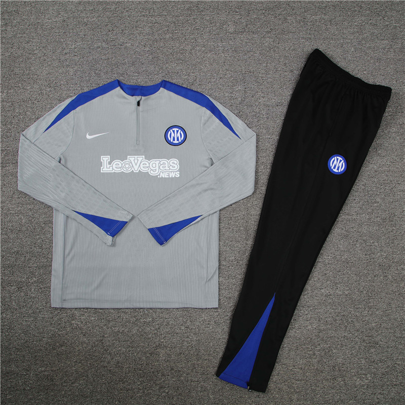 002-27 player version 24-25 Inter light gray with blue half zipper training tracksuit