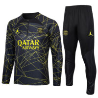 B721# 23-24 PS G Jrdan black with yellow half zipper sweater tracksuit