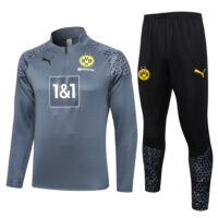 B743# 23-24 Dortmund gray with black pants half zipper sweater tracksuit