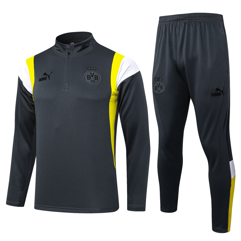 002-277 B747# 23-24 Dortmund dark gray with yellow and white half zipper sweater tracksuit