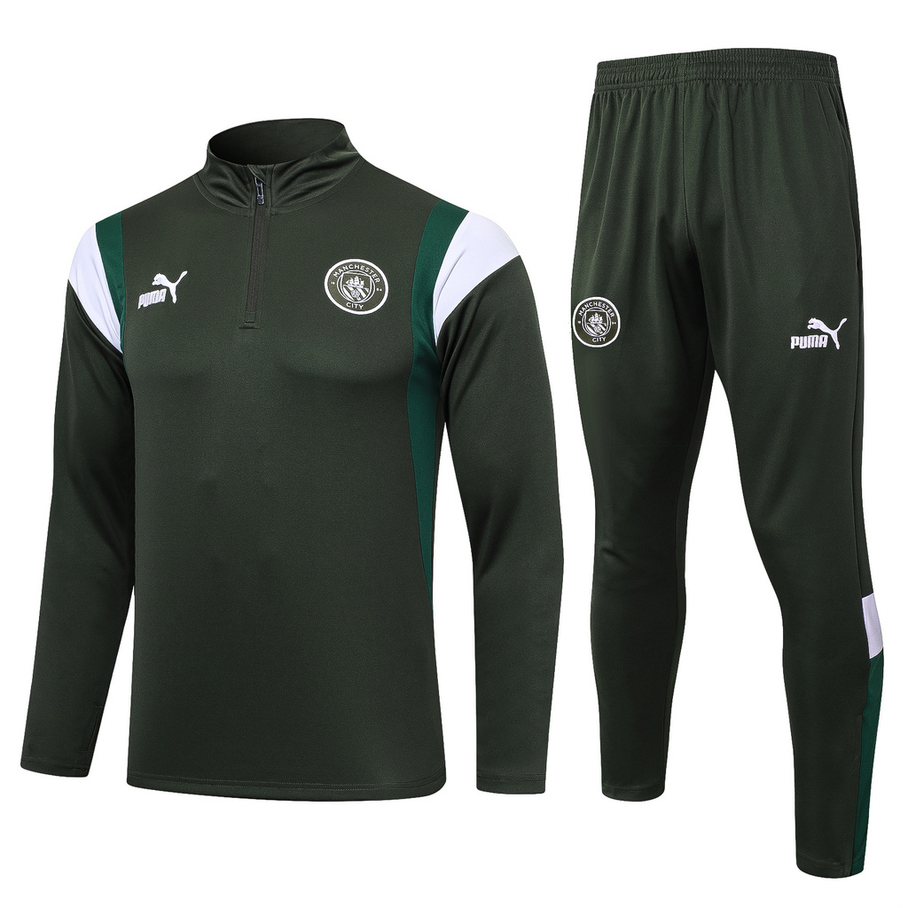 B750# 23-24 Man City dark green half zipper sweater tracksuit